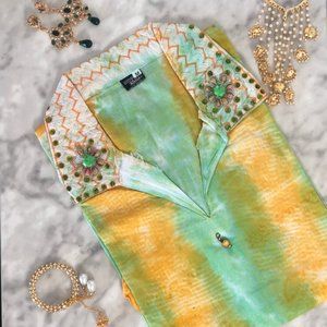 Tie Dye Long Sleeved Cotton Kurta Tunic Top